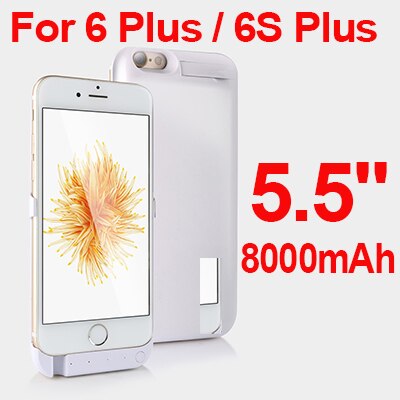 6 plus 6 SPlus 8000 mAh Externe Batterij Case Voor iphone 6 Plus 6 s Plus Batteria Charger Case Telefoon Power bank Lading Cover Case: white