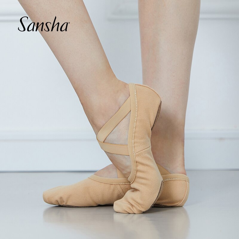 Sansha-zapatos de Ballet para adultos, zapatillas de Ballet con correa elástica de lona elástica con cordón, zapatos de baile para niñas y hombres, M007
