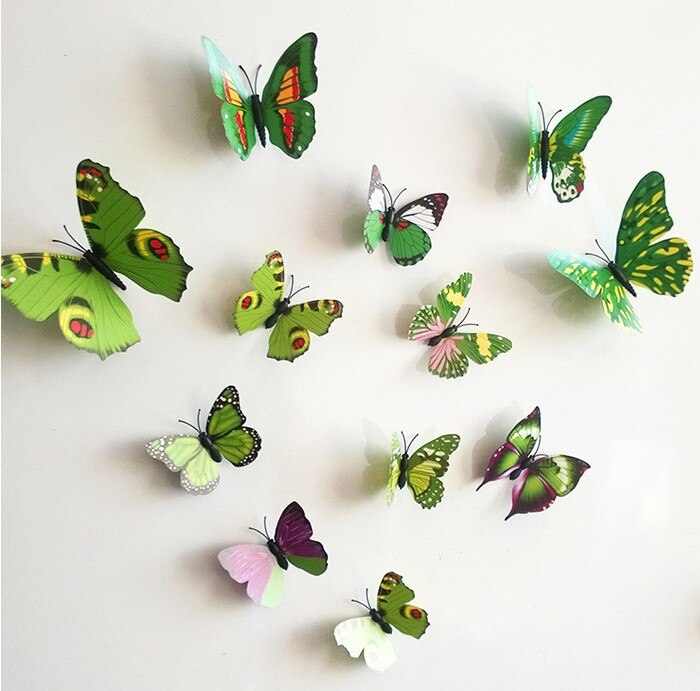 12 stk 3d store dobbeltlags magnet sommerfugl til børneværelser boligindretning vinyl vægkøleskab juledekoration klistermærker: Grøn
