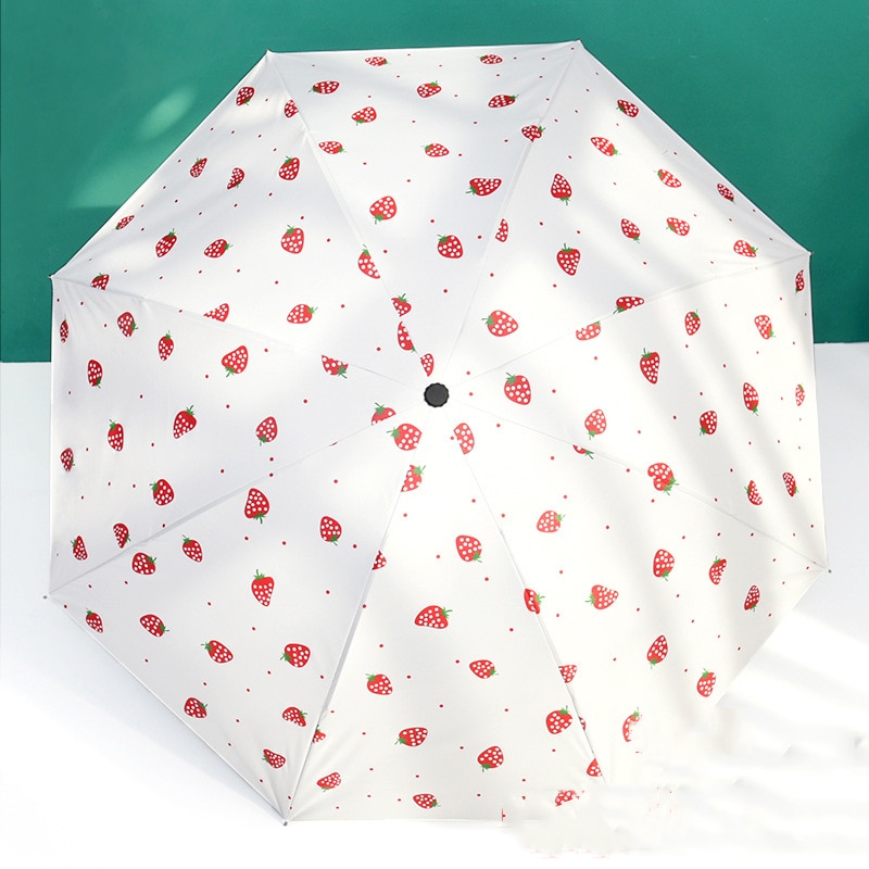 Vindbestandig foldbar automatisk paraply regn kvinder jordbær frugt paraplyer regn til mænd sort belægning 8k parasol