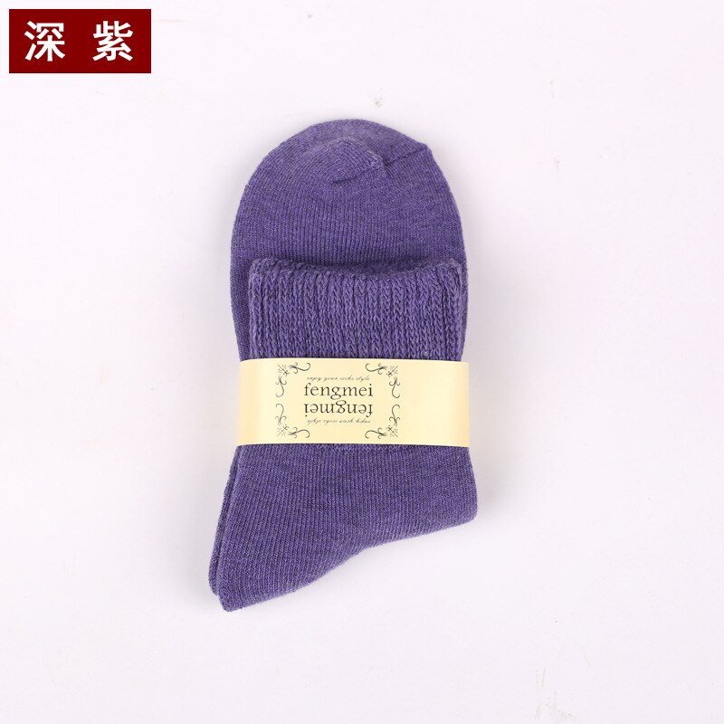 1pair Winter Thick Warm Wool terry towel Women Sock Vintage Christmas soild Socks Colorful Socks Loop socks Cotton socks: DARK PURPLE