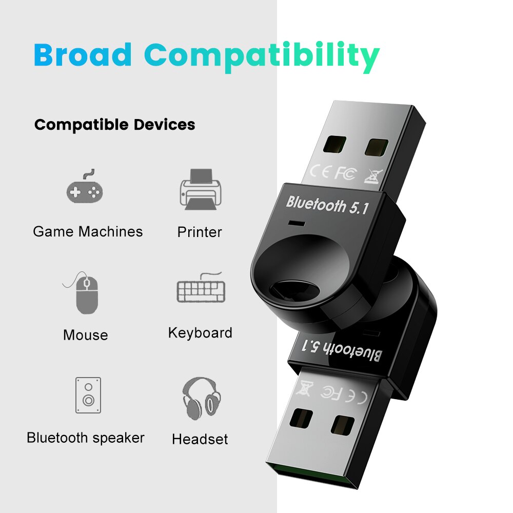Usb Bluetooth 5.1 Adapter Bluetooth 5.0 Ontvanger Voor Pc Computer Draadloze Bluethooth Dongle 4.0 Muziek Mini Bluthooth Zender