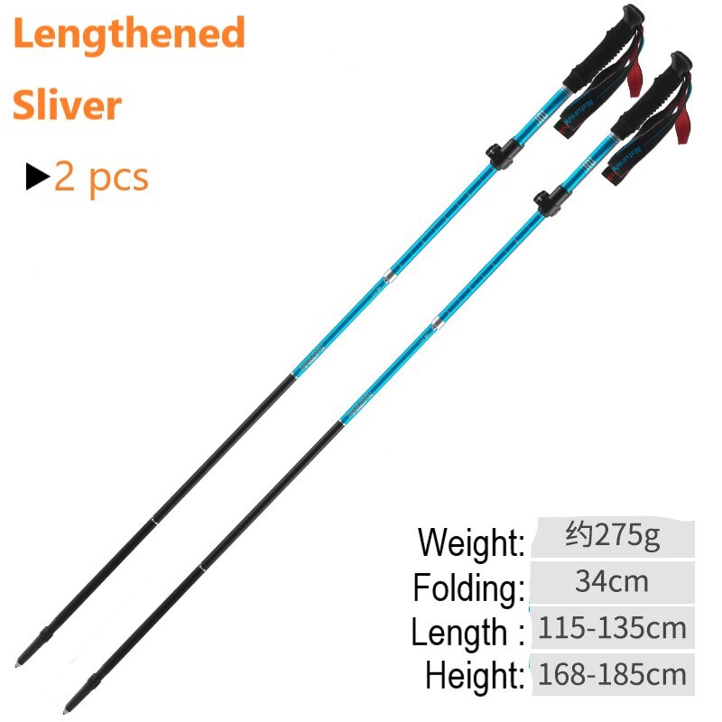 Outdoor Ultra-Light Trekking Hiking Pole Folding Trekking Pole Running Walking Sticks 7075 Aluminum Alloy Pole: 2 pcs blue length