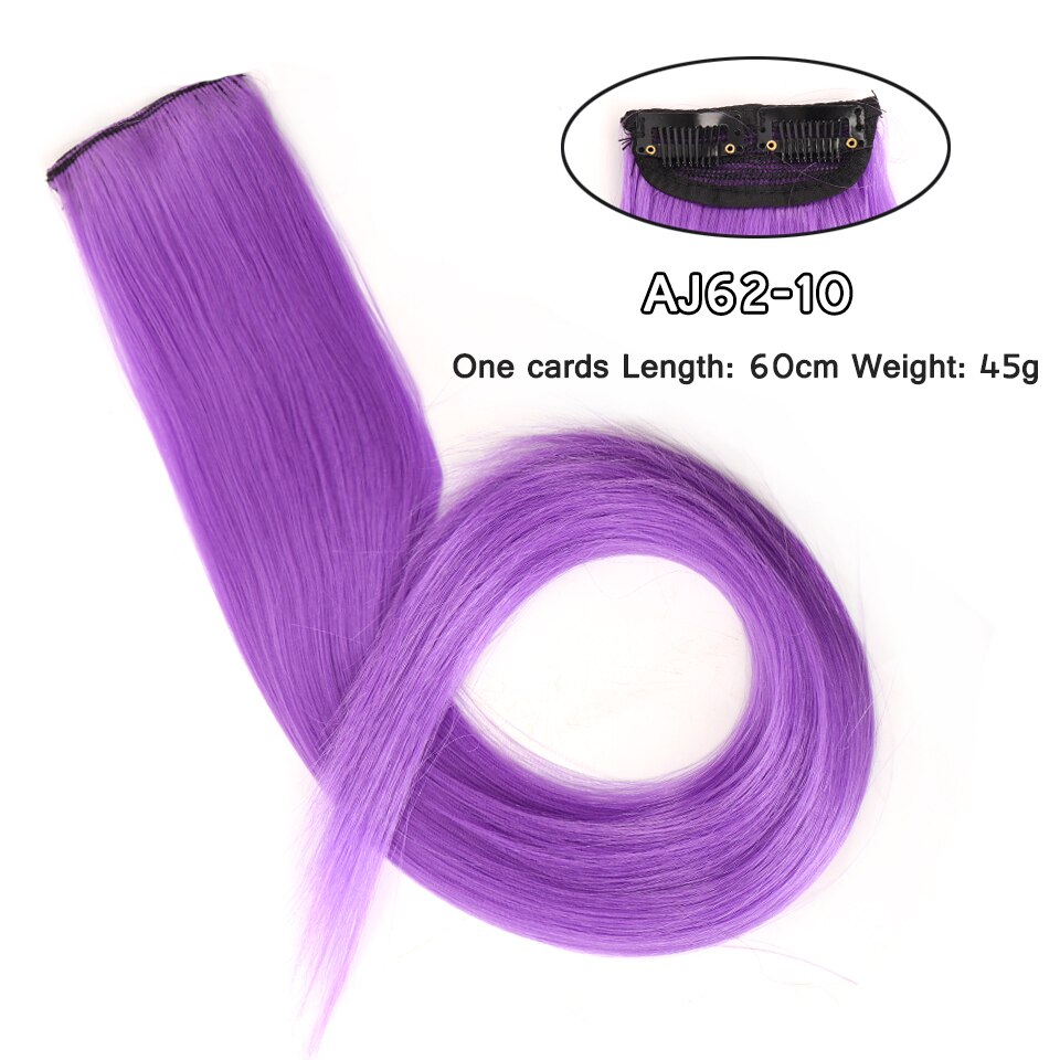 LM Long Straight Rainbow HairPiece Hair Extensions Clip In Hair Streak Pink Synthetic Hair Piece Strands on Clips: AJ62-10