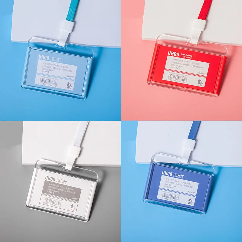 1 PCS Staff Employees ID Card Clear Pass Name Work Card Cover Case Sleeve with Lanyard Transparent Work Card Badge Holder Office