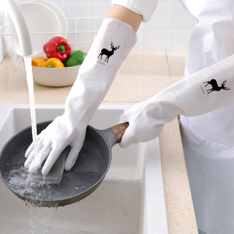 Gennemsigtig køkkenvaske rengøringshandsker vandtæt langærmet gummilatex skridsikker slidstærk husholdningsværktøj