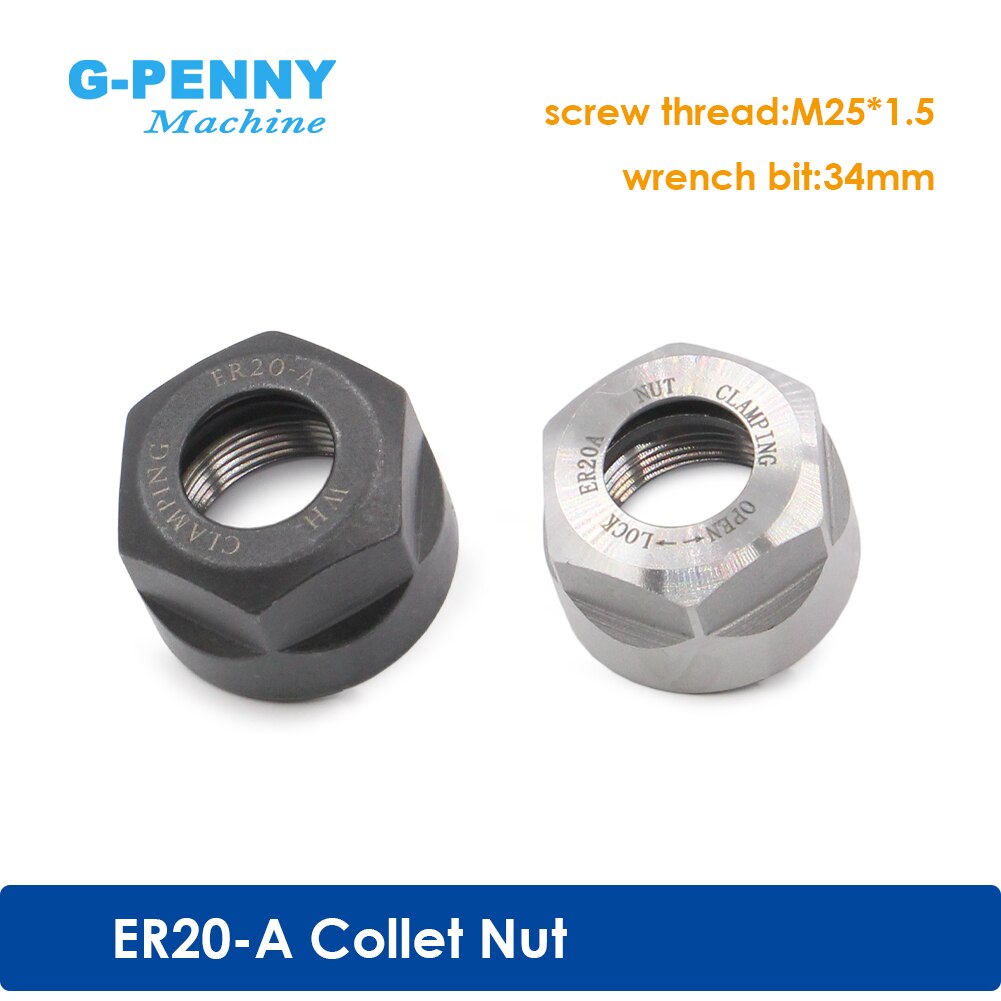 ER20-A Spanmoer Voor Cnc Graveren Spindel Motor Zwart/Zilver Spantang Collet Moer