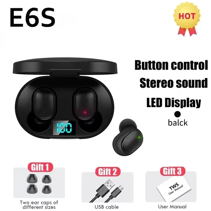 2025 TWS E6S Fone Bluetooth-oortelefoon Draadloze Bluetooth-headset Ruisonderdrukkende headset met microfoonhoofdtelefoon: 15w