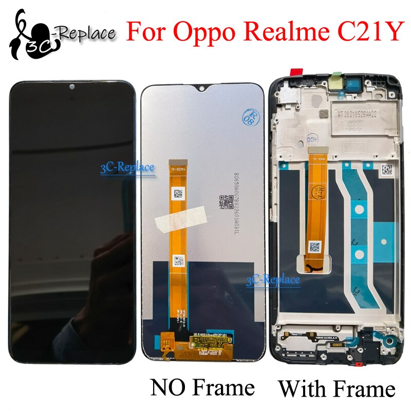 Original 6.5" For Oppo Realme C21Y RMX3261 LCD DIsplay Touch Screen Digitizer Panel Assembly / With Frame Replacement
