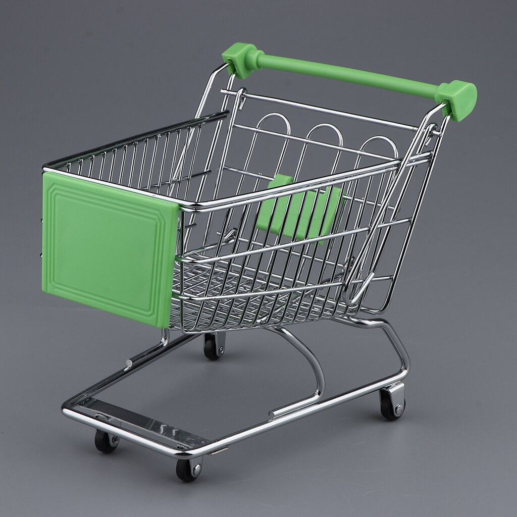 Miniature supermarked håndkærre, lille indkøbskurv trolley, indkøbshjælp vogn opbevaring legetøj til børn: Grøn