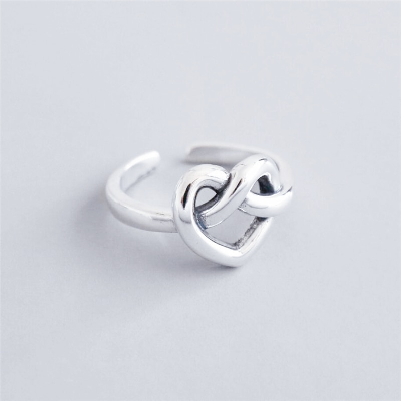 Sole Memory Retro Thai Silver Knotted Romance Heart 925 Sterling Silver Female Resizable Opening Rings SRI537