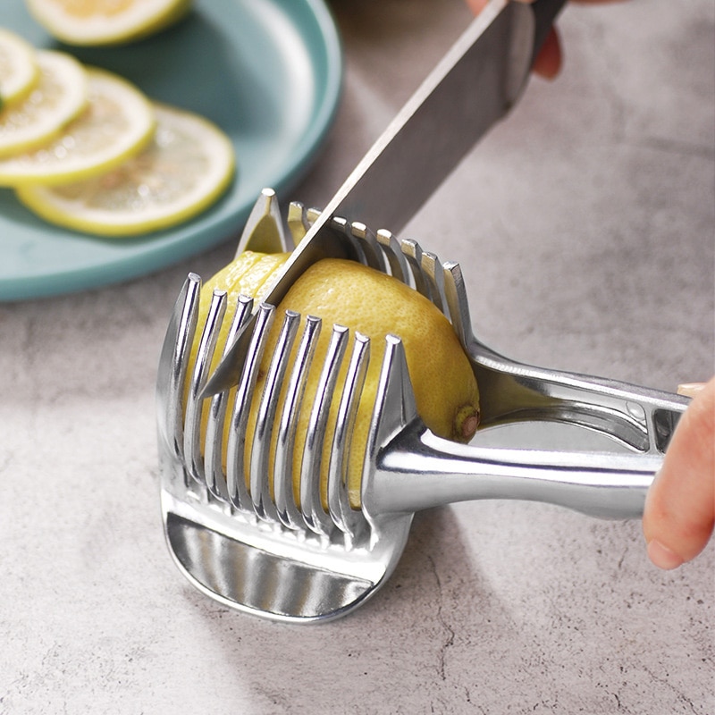 Rvs Handheld Aardappel Snijmachine Tomaat Cutter Tool Shredders Citroen Snijden Houder Veiligheid Keuken Koken Gereedschap