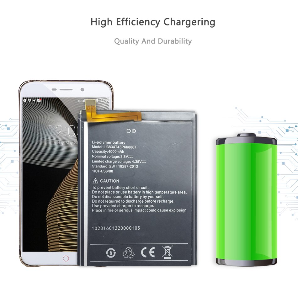 Batería de repuesto Li3834T43P6H8867, 4000mAh, para Umi Super /Umi MAX + número de seguimiento