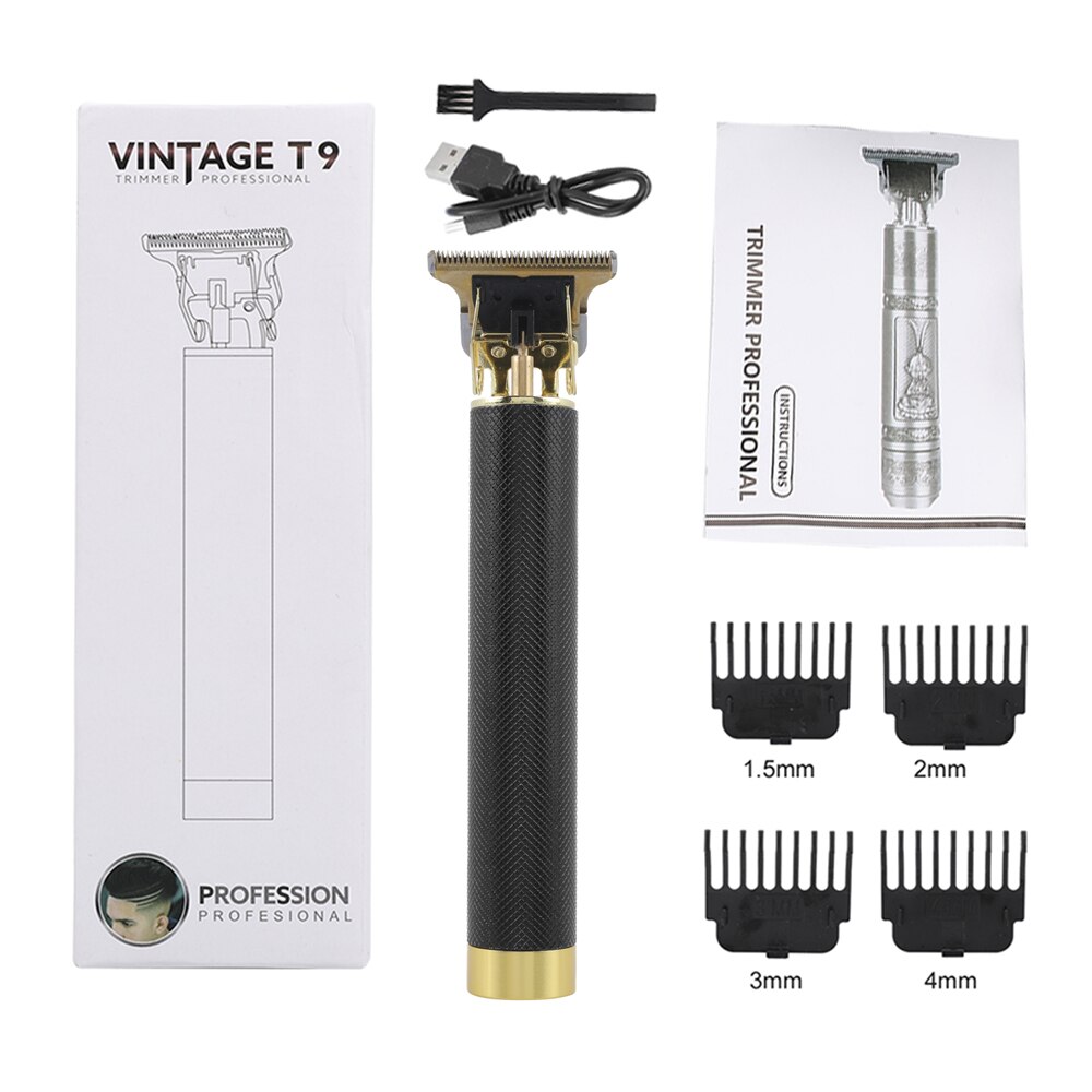 Professionele Oplaadbare Tondeuse Kapper Carving T Outliner Blade Kappers Tondeuse Scheren Cuttting Machine: Black grid with box
