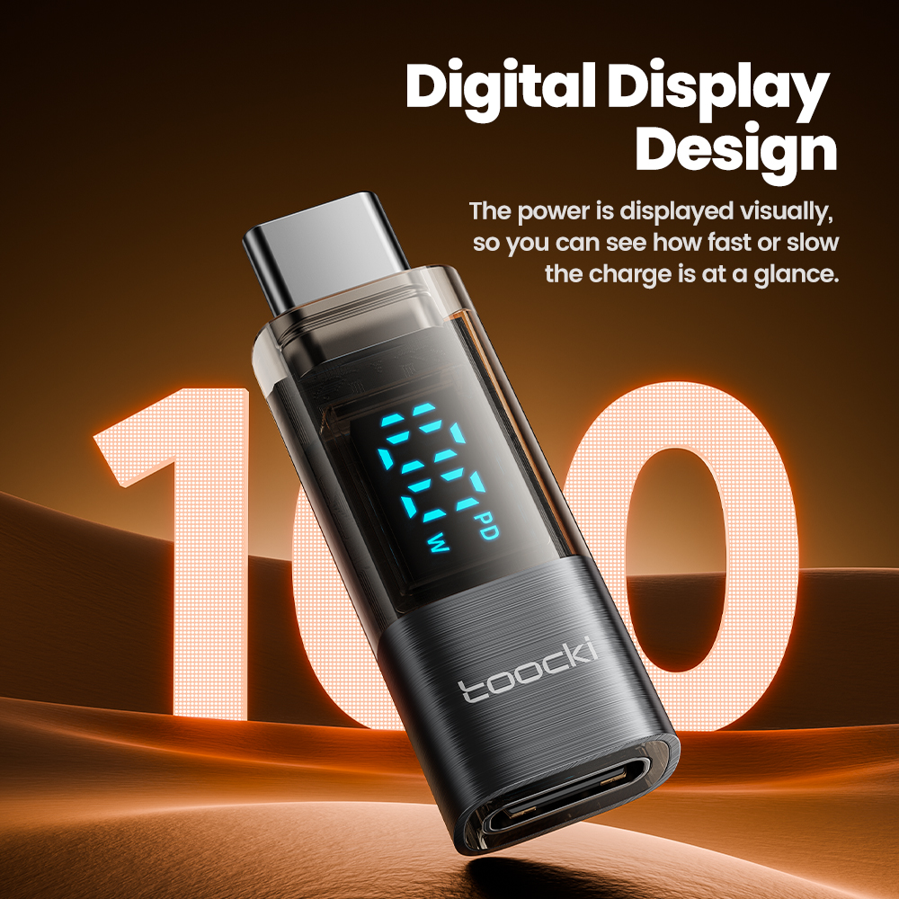 Toocki Adapter USB C na typ C Maksymalna moc wyjściowa 100 W Wyświetlacz cyfrowy Konwerter OTG do telefonów Tablety Urządzenia laptopowe Złącze USB C OTG