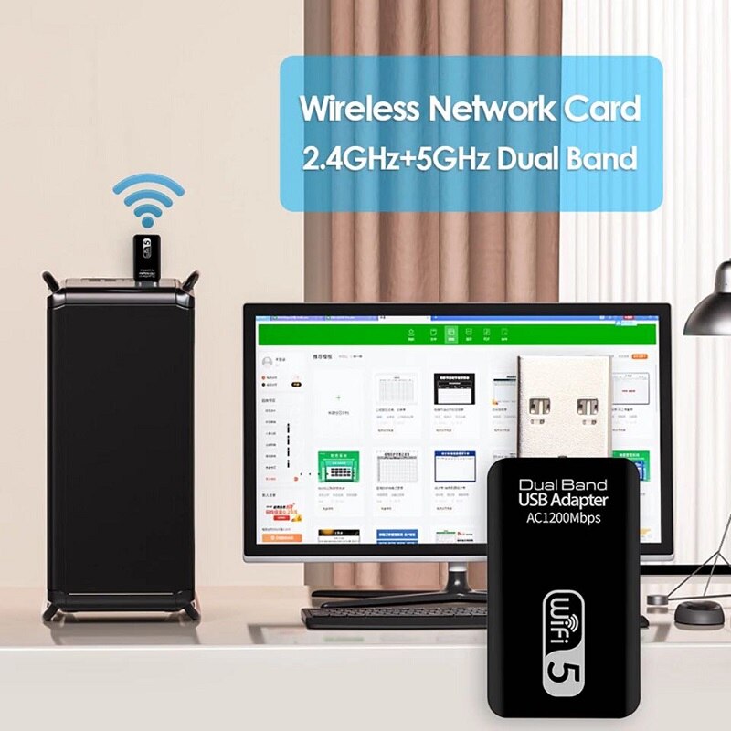 Adattatore Wifi USB 5G adattatore Wifi 1200Mbps Wi-fi USB 3.0 Ethernet antenna ricevitore scheda di rete modulo WiFi per PC desktop computer portatile