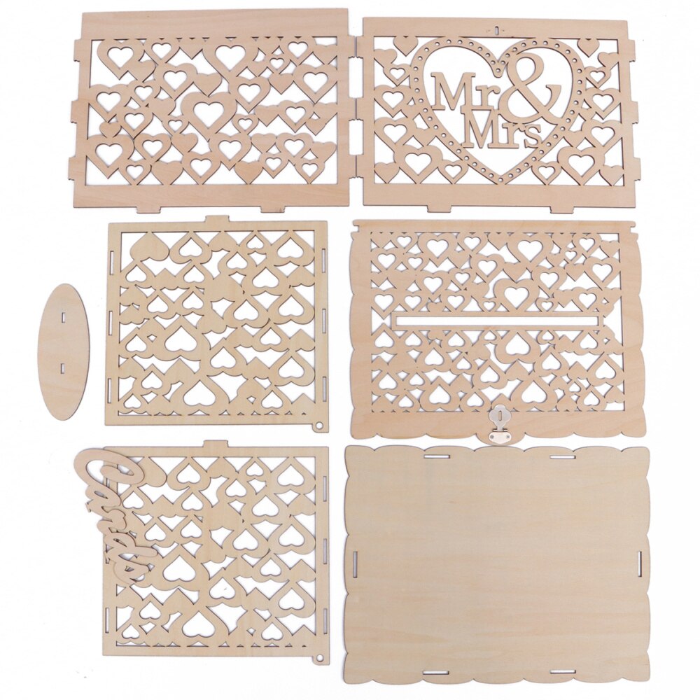 Wedding Sign-in Box with Lock Hollow out Case Box Wooden Name Holder (Large Size, 6)