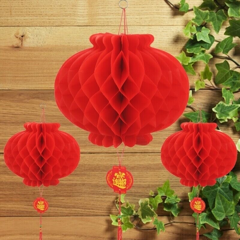 Chinese Year Decoration Party Outdoor Lantern Wedding Waterproof Red Plastic Paper Lanterns Traditional Festival Home Decor