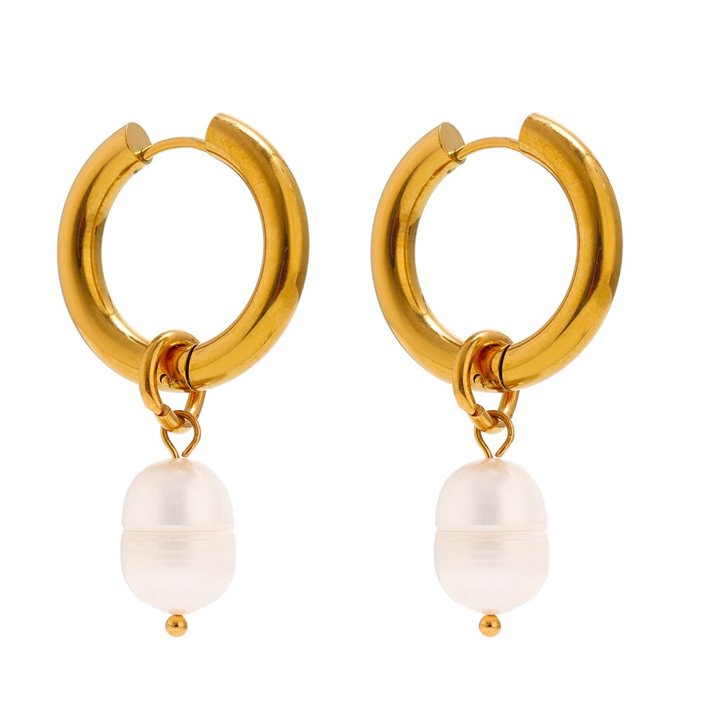 Yhpup rustfrit stål runde bøjle øreringe natursten smykker charm metal 18 k usædvanlige øreringe til kvinder kontor: Yh1861a guld