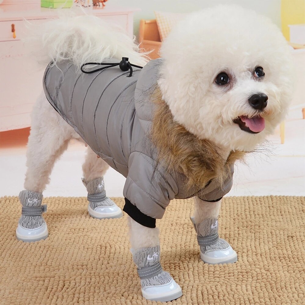Middelgrote En Kleine Hooded Kleding Zachte Bont Kap Puppy Clothingwinter Warme Hond Jas Down Katoen Gewatteerde Jas