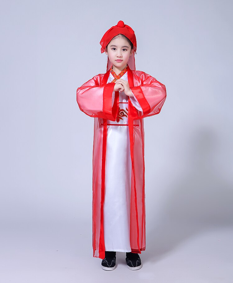 Chinese Stijl Geleerde Kleding Oude Nationale Kostuums Traditionele Kinderen Hanfu Gewaad Cosplay Stage Performance Tonen Slijtage: red / M