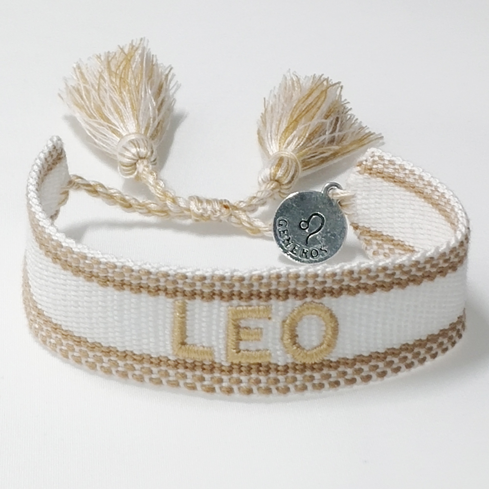 Bracelet tressé en coton, en tissu brodé à la main avec glands, taille réglable: LEO