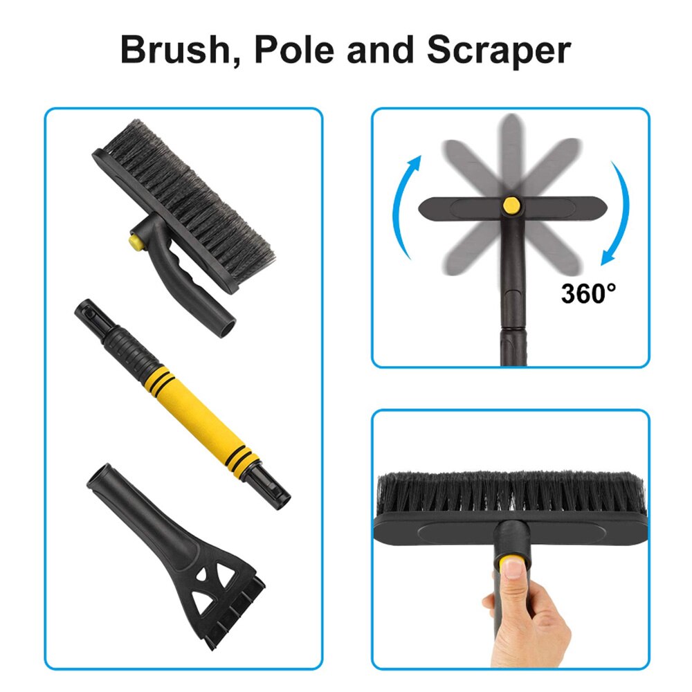 2 in 1 Car Ice Scraper with Broom Retractable Multifunctional Snow Brush with Rotatable Head for Car Truck SUV Windscreen