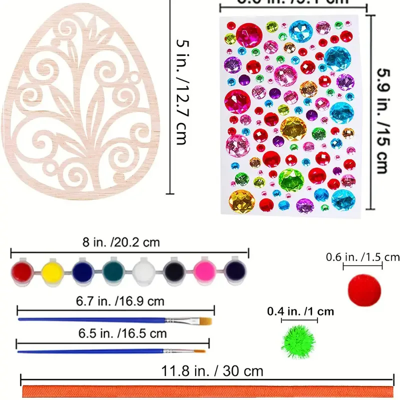 DIY Wooden Easter Egg Craft Kit Includes Unfinished Painted Egg Wall Hanging with Floral and Jagged Patterns Easter Decorations