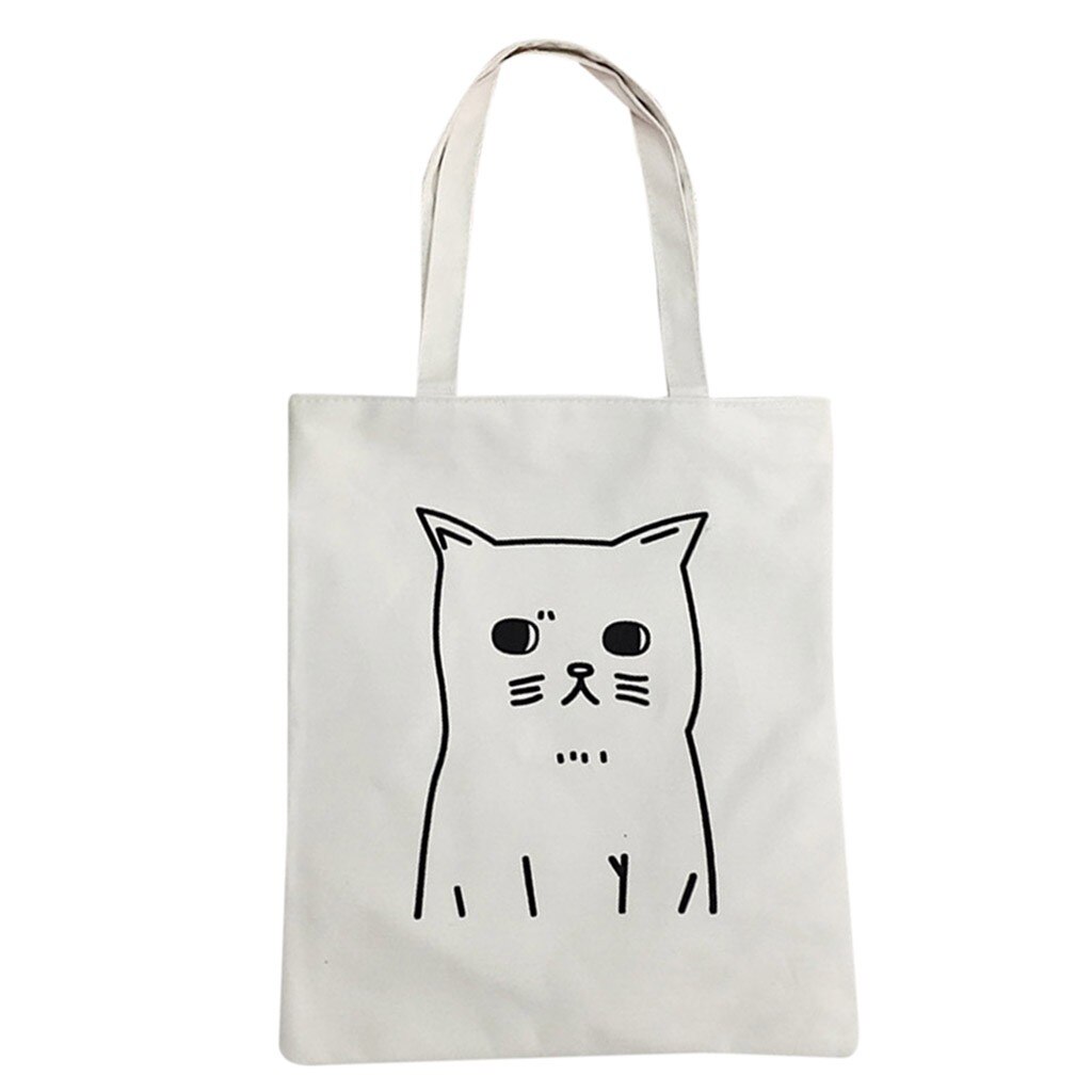 Bolso de lona con estampado de gato de dibujos animados para mujer, bolsa de hombro femenina, de gran capacidad, # T1P: H