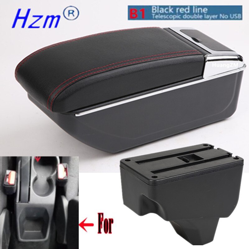 For Peugeot Armrest For Peugeot 208 Car Armrest box Retrofit parts Interior Storage box accessories USB LED: B style red line
