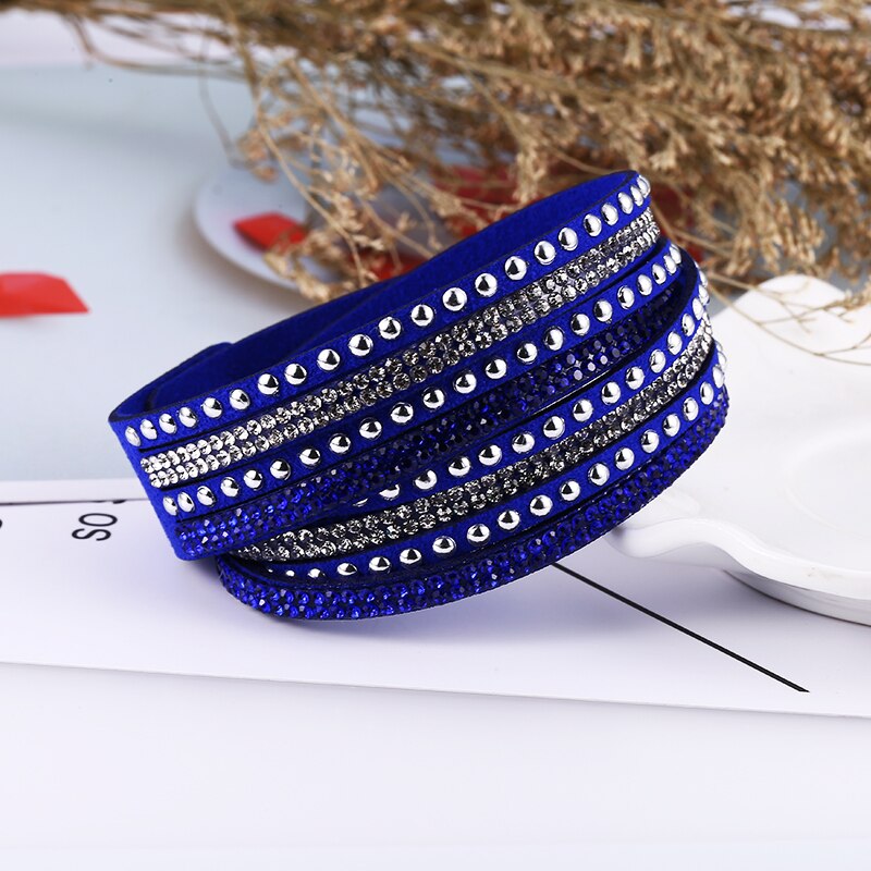 HOCOLE-Pulseras de cuero con abalorios de cristal para mujer, pulsera de diamantes de imitación multicapa, joyería femenina, de boda
