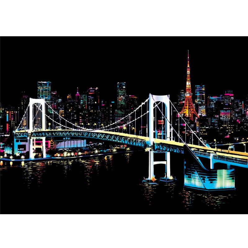 40*28cm DIY Colorful World Famous City Scraping Painting Magic Scratch Art Painting Paper Arts and Crafts Drawing Toys for Kids