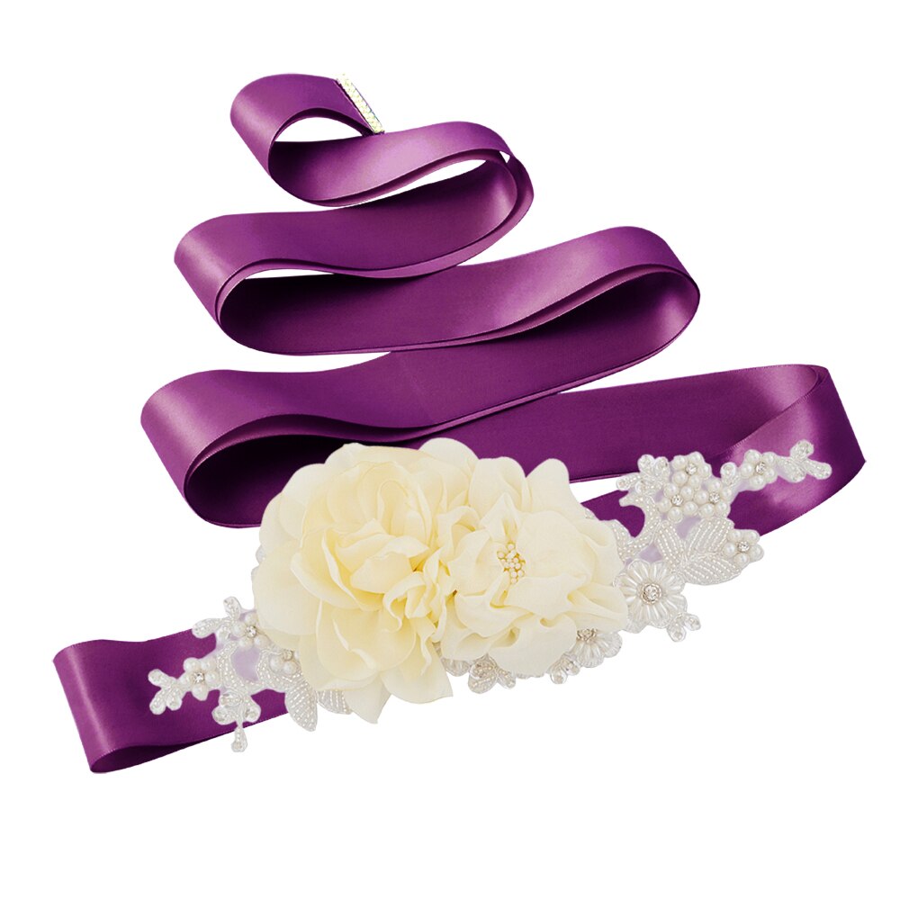 Zms 172 bloemenriem voor bruiloft, lange feestjurk, zwangerschapsjurk, kralenriemen, blauwe bruidsaccessoires, damesriemen: Paars