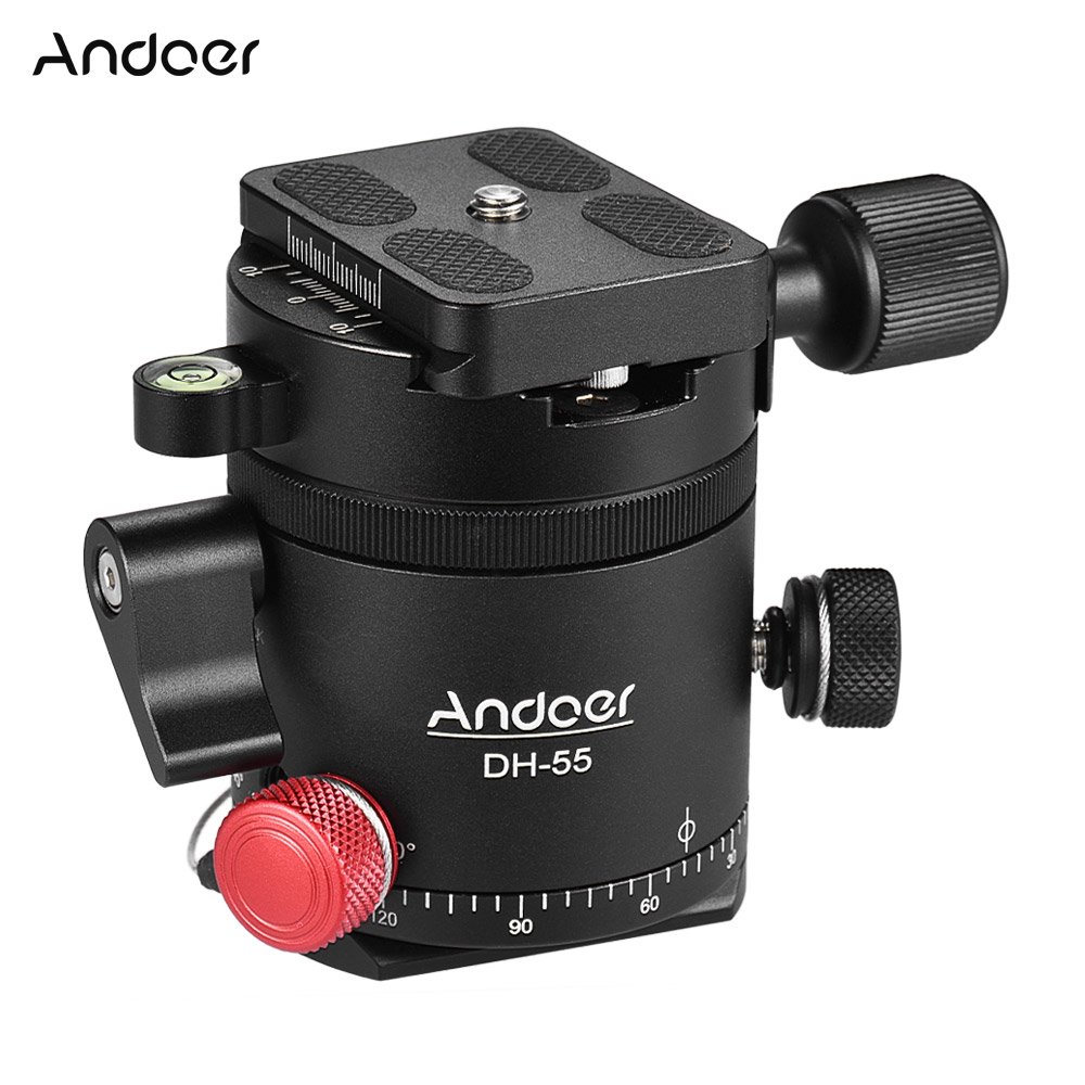 Andoer DH-55 Indexing Rotator HDR Panorama Panoramic Ball Head with 1/4" Quick Release Plate Bubble Level Bag for Camera Tripod