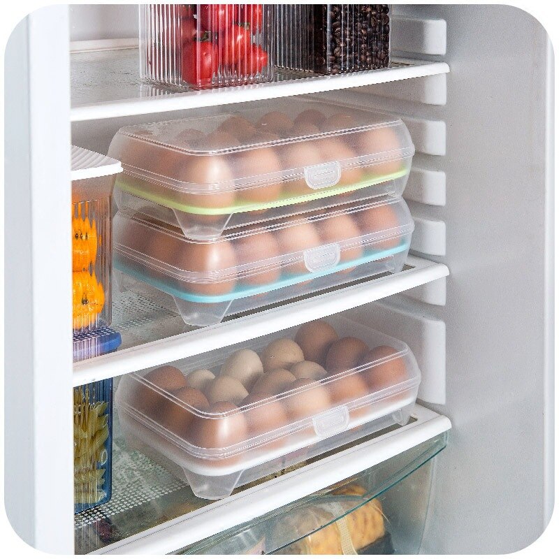 egg bruddsikker plast 15 gitter egg kjøleskap egg oppbevaringsboks etui matte oppbevaring beholder egg separator