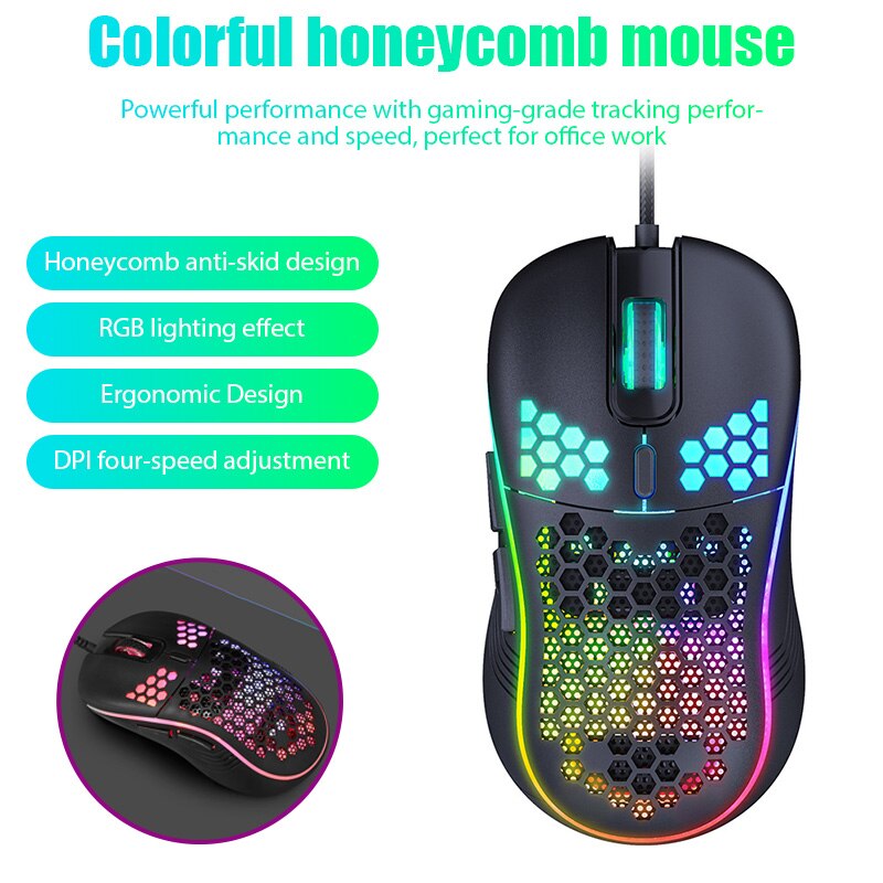Lightweight RGB Gaming Mouse 4000DPI Honeycomb Shell Mouse Ergonomic Mice with Ultra Weave Cable for Computer Gamer PC Desktop
