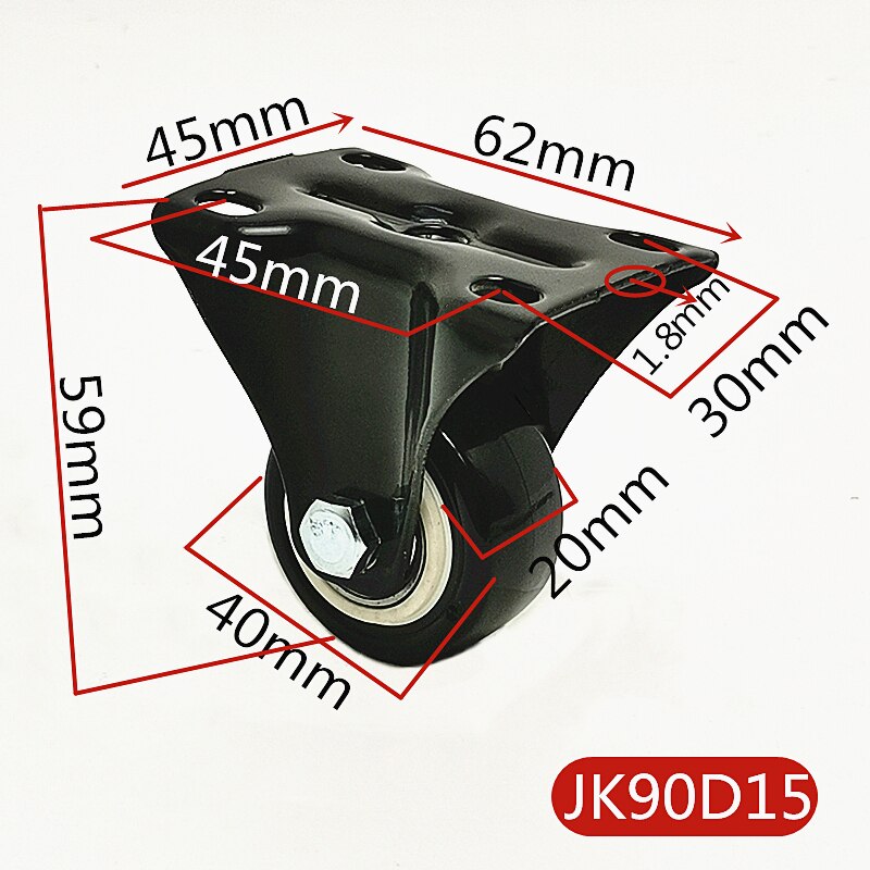 2 stk / parti 2 tommer 50mm bæreevne 100kg sorte løbehjul hjul hjul gummi drejelige hjul til kontorstol sofa platform: Jk90 d 15 x 2 stk