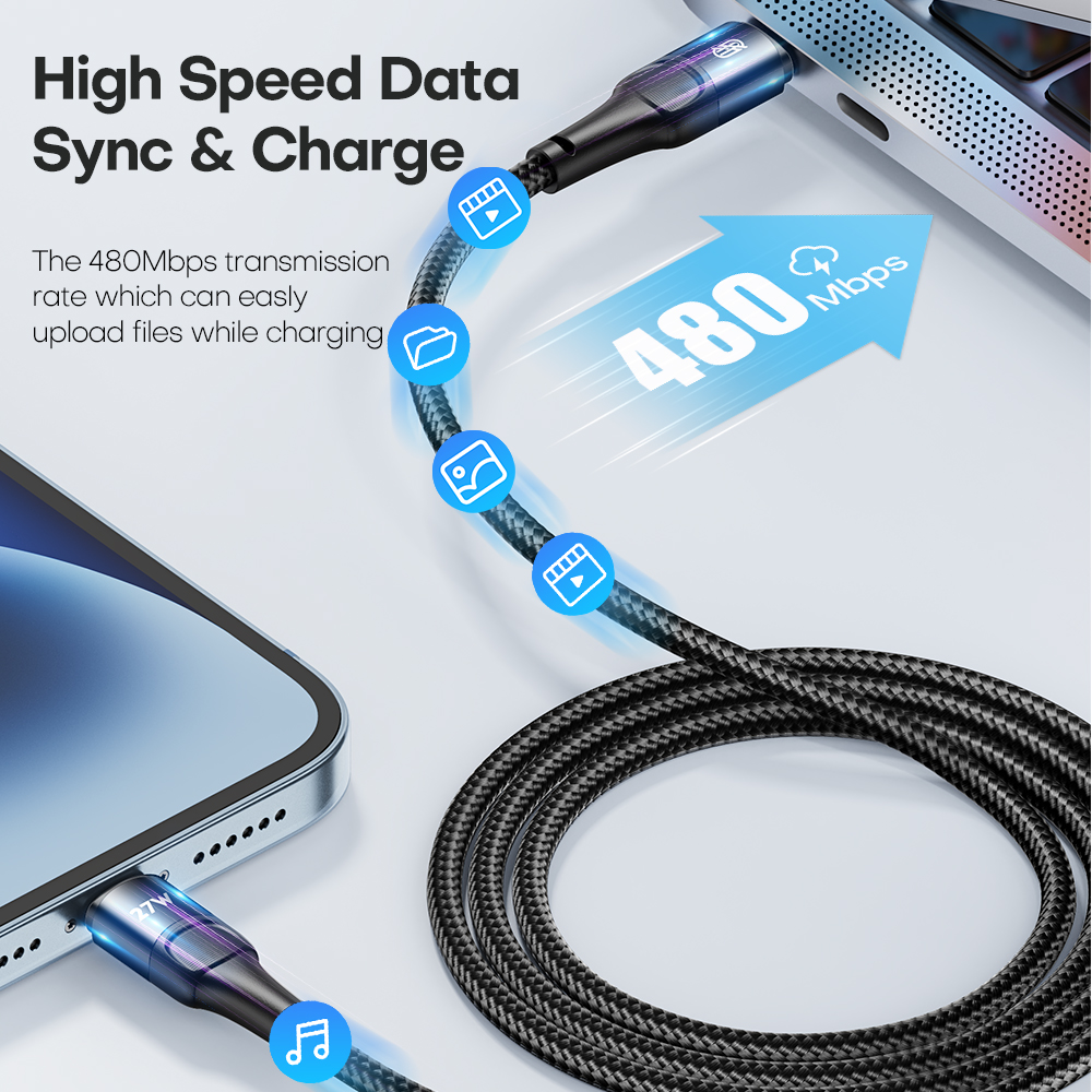 27W Pd Usb Type C Kabel Voor Iphone 14 13 12 Pro Max Mini Xs Xr X 8 Ipad macbook Snelle Oplaadkabel Type C Naar Verlichting Draad Koord