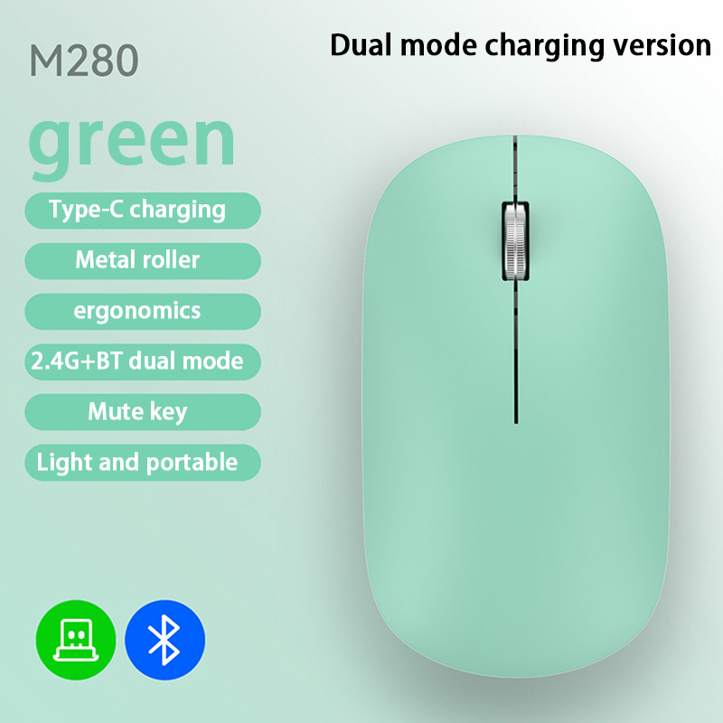 Bezprzewodowa mysz Xiaomi Bluetooth z podwójnym trybem i regulacją DPI 2,4G typu C, ładowalna, cicha, ergonomiczna, przenośna mysz biurowa Morandi: green