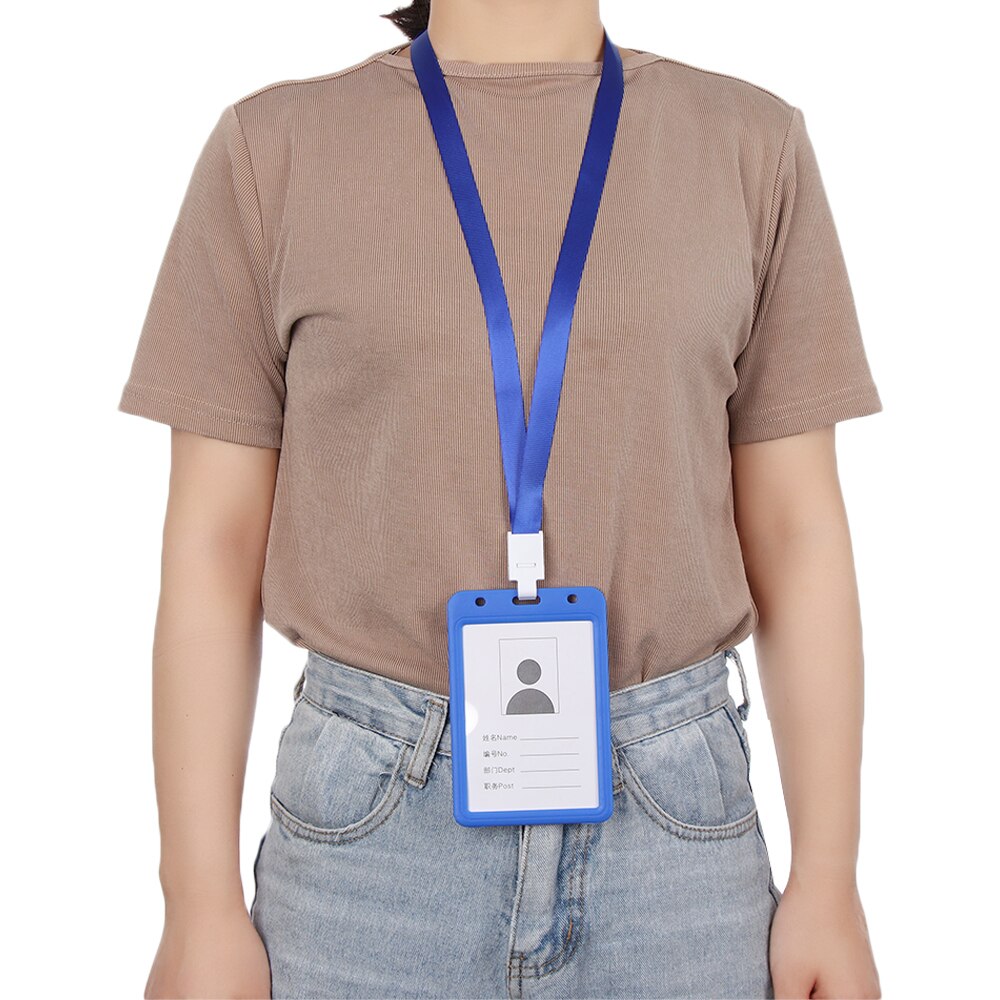 Nuevos soportes para tarjetas de trabajo transparentes de doble cara en colores caramelo, Correa protectora para el cuello, funda para Nombre de identificación, tarjeta de crédito, funda con insignia