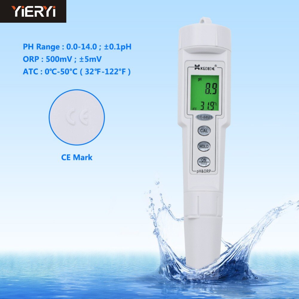 Yieryi Digitale Draagbare Waterdichte PH & ORP Meter 0-14 pH 500mV Oxidatie-Reductie Potentieel CT-6821 ATC PH Controller Meter