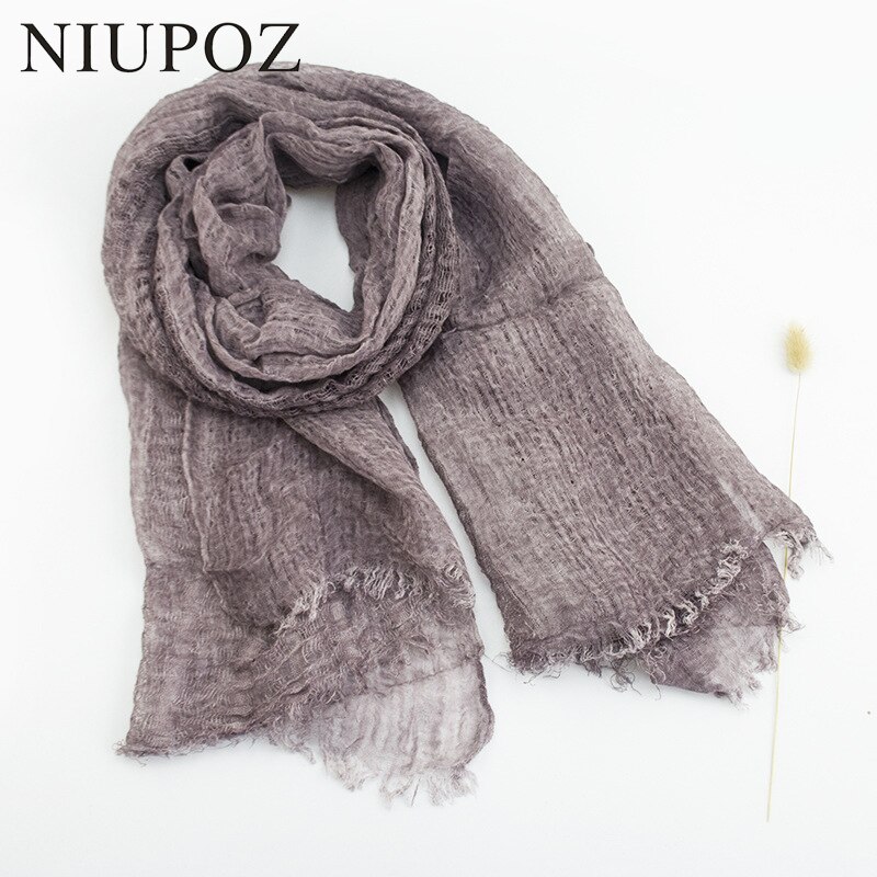 Luxe Solid Real Linnen Zomer Rimpel Zijden Sjaal Vrouwen Shawl Lange Soft Wrap M201