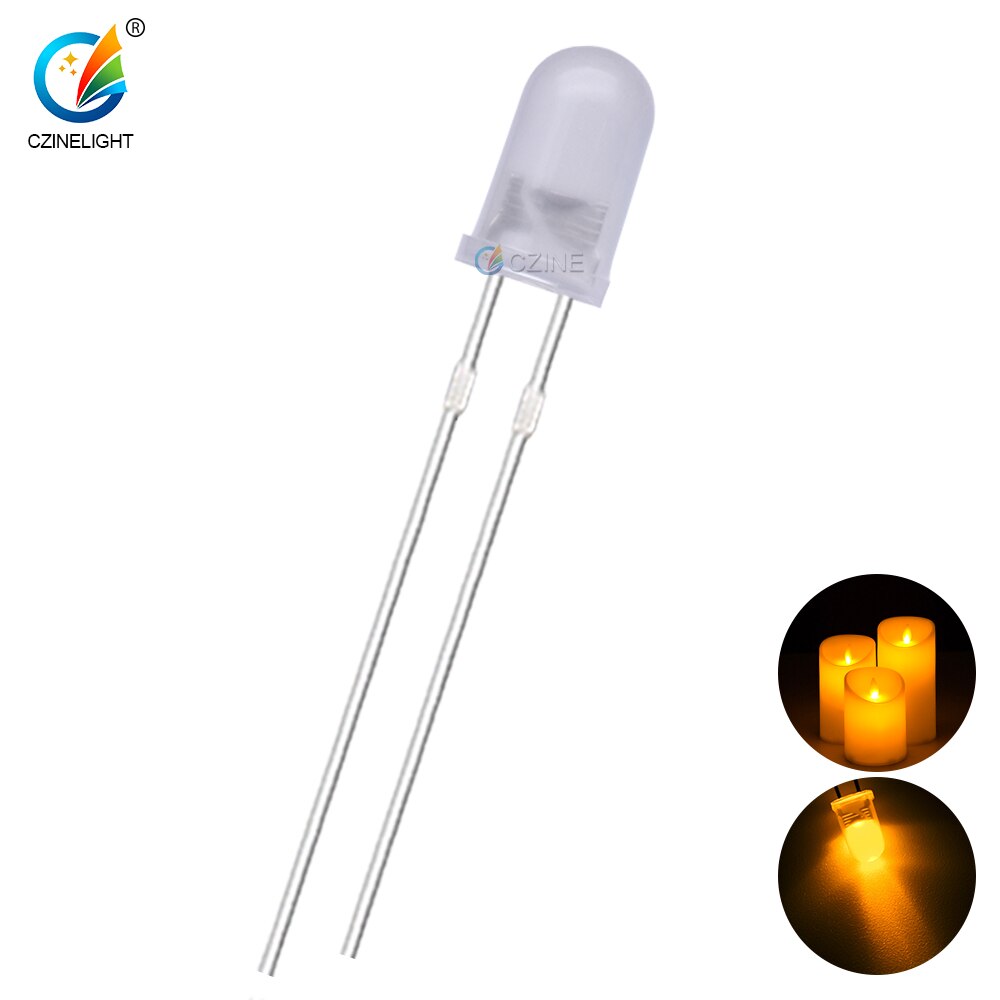 TOPXCDZ 100 Stuks 5 Mm Knipperende LED-diodes – Geel Flikkerlicht – Candle Flash – Ideaal Voor Projecten En Signalering