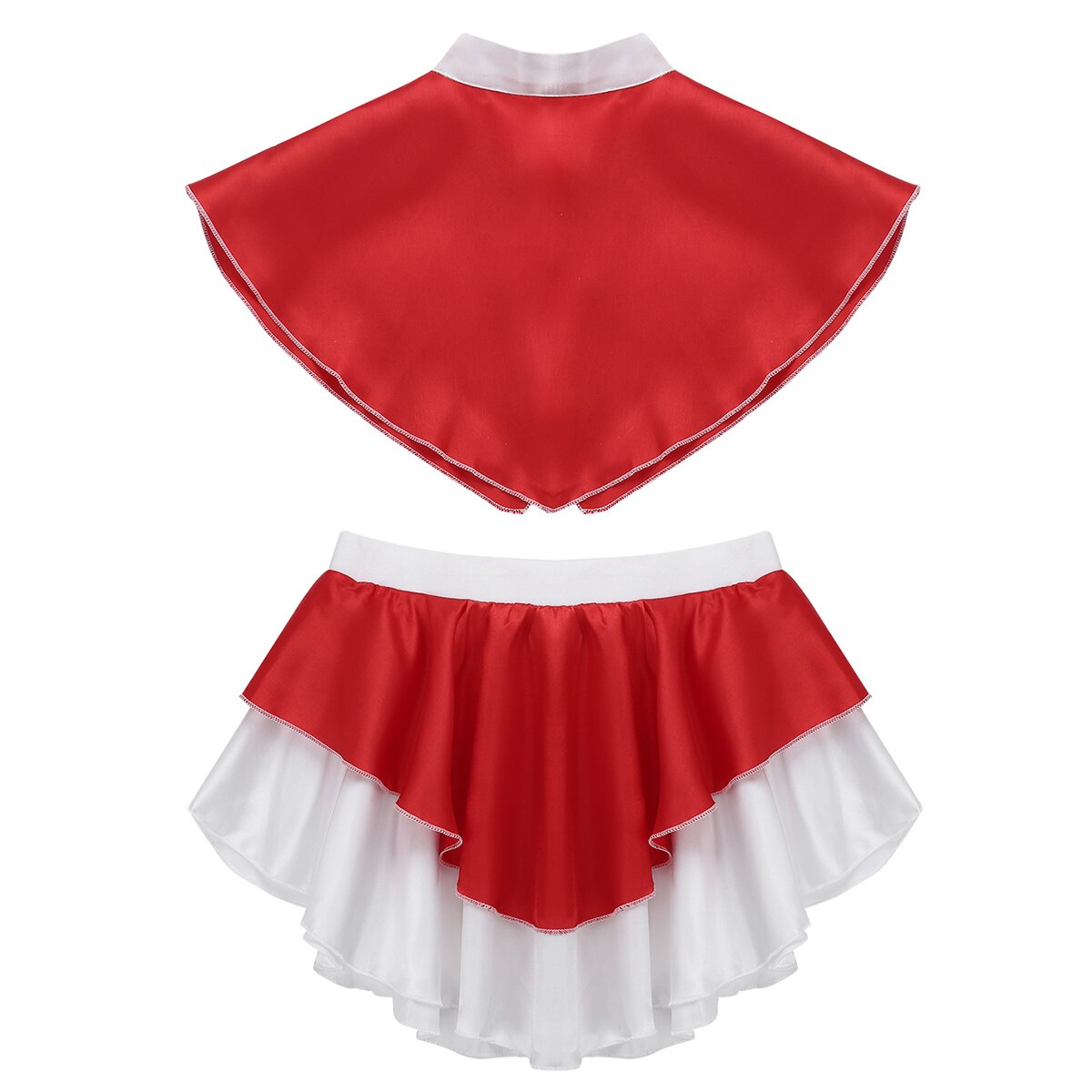 ChicTry Kids Girls Christmas Santa Costume Children Halloween Cosplay Party Red Satin Cape with Skirt Dance Show Fancy Dress Set