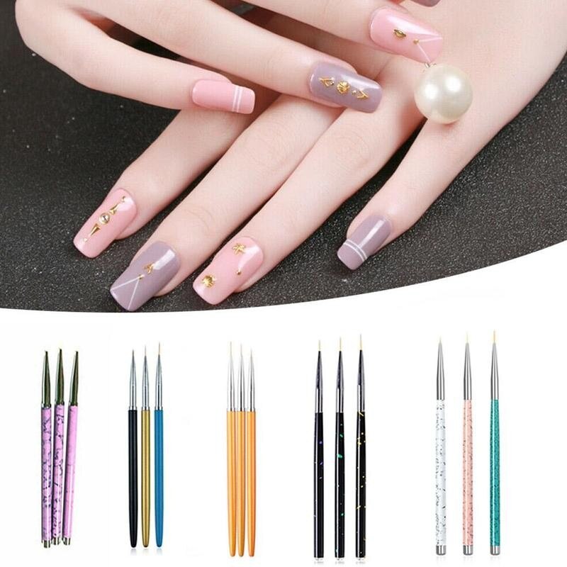 3pcs/set Sequins Nail Drawing Pen Nail Art Acrylic French Painting Brush Flower Stripes Lines Diy Manicure Tool Paint Pen
