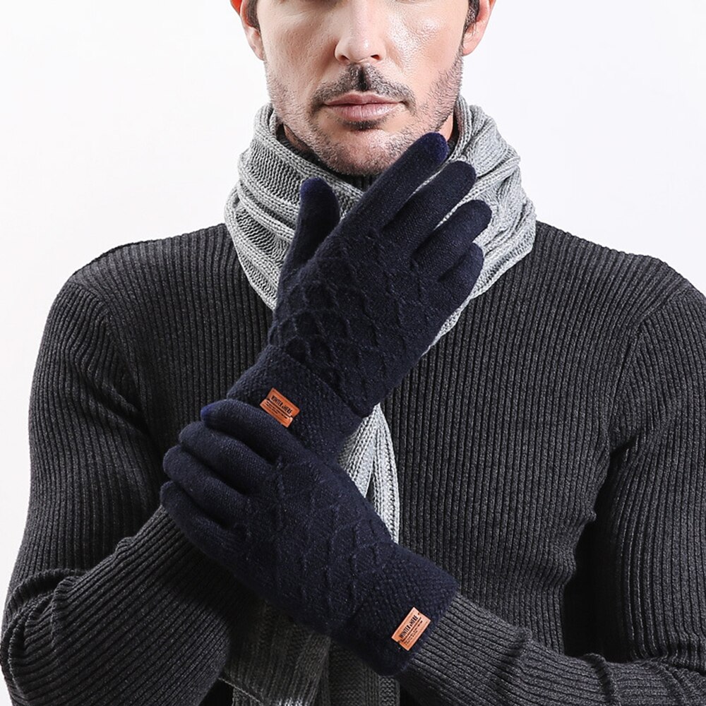 Winter Men Knitted Gloves Touch Screen Male Mitten Thicken Warm Wool Cashmere Solid Men Business Gloves Autumn