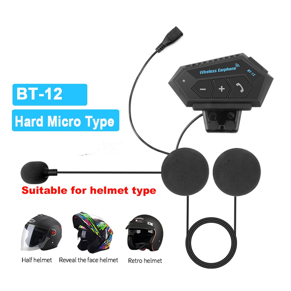 2000mah Battery BT-12B Motorcycle Helmet Intercom Bluetooth 5.0+CSR Headset Handsfree For Full/Half Face Helmet PK BT-12/12S: BT-12 For Half Face
