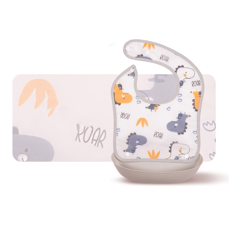 Waterdichte Zachte Siliconen Baby Slabbetjes Cartoon Print Kids Burp Doek Verstelbare Kinderen Schort Baby Spullen: gray