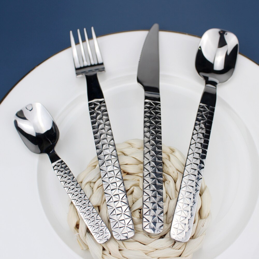 LUCF elegante diamant textur griff Besteck edelstahl Westlichen Luxus Geschirr metall sanfte besteck für familie