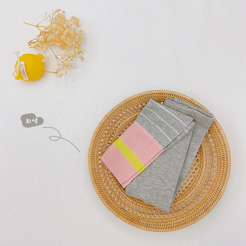 Girls Pants Baby Stripe Leggings Autumn Autumn Korean Style Tights For Kid 1-9 Years Children Clothes Nine-point Pant: gray / M 3-5Y